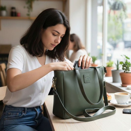 Ladies Natural Leather Tote Shoulder Bag (Green)