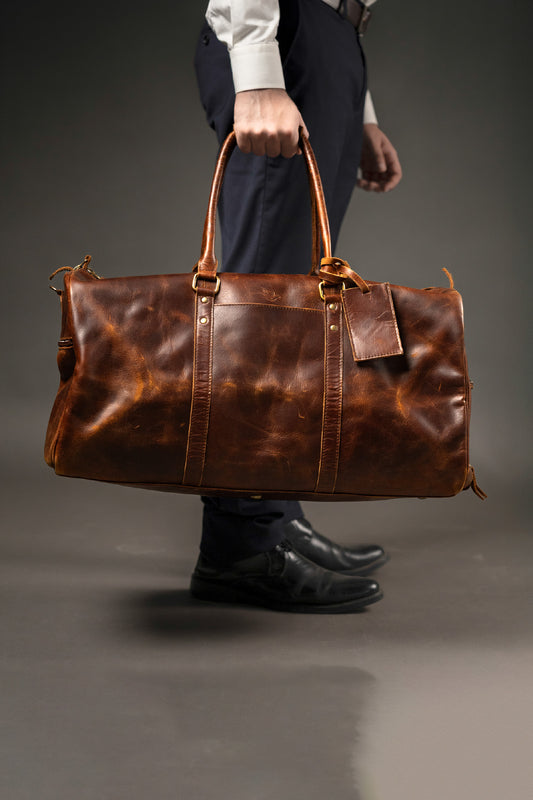 Weekender Travel Leather Duffle Bag Brown