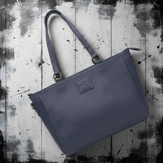 Ladies Natural Leather Tote Shoulder Bag (Blue)