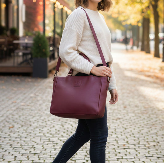 Ladies Natural Leather Tote Shoulder Bag (Maroon)