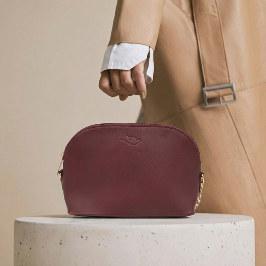 Women Leather Sling Bag with Chain Strap (Maroon)