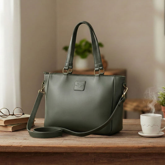 Ladies Natural Leather Tote Shoulder Bag (Green)