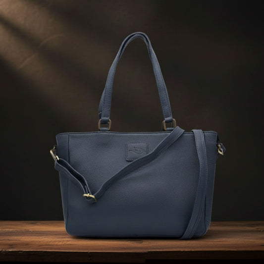 Ladies Natural Leather Tote Shoulder Bag (Blue)