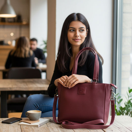 Ladies Natural Leather Tote Shoulder Bag (Maroon)